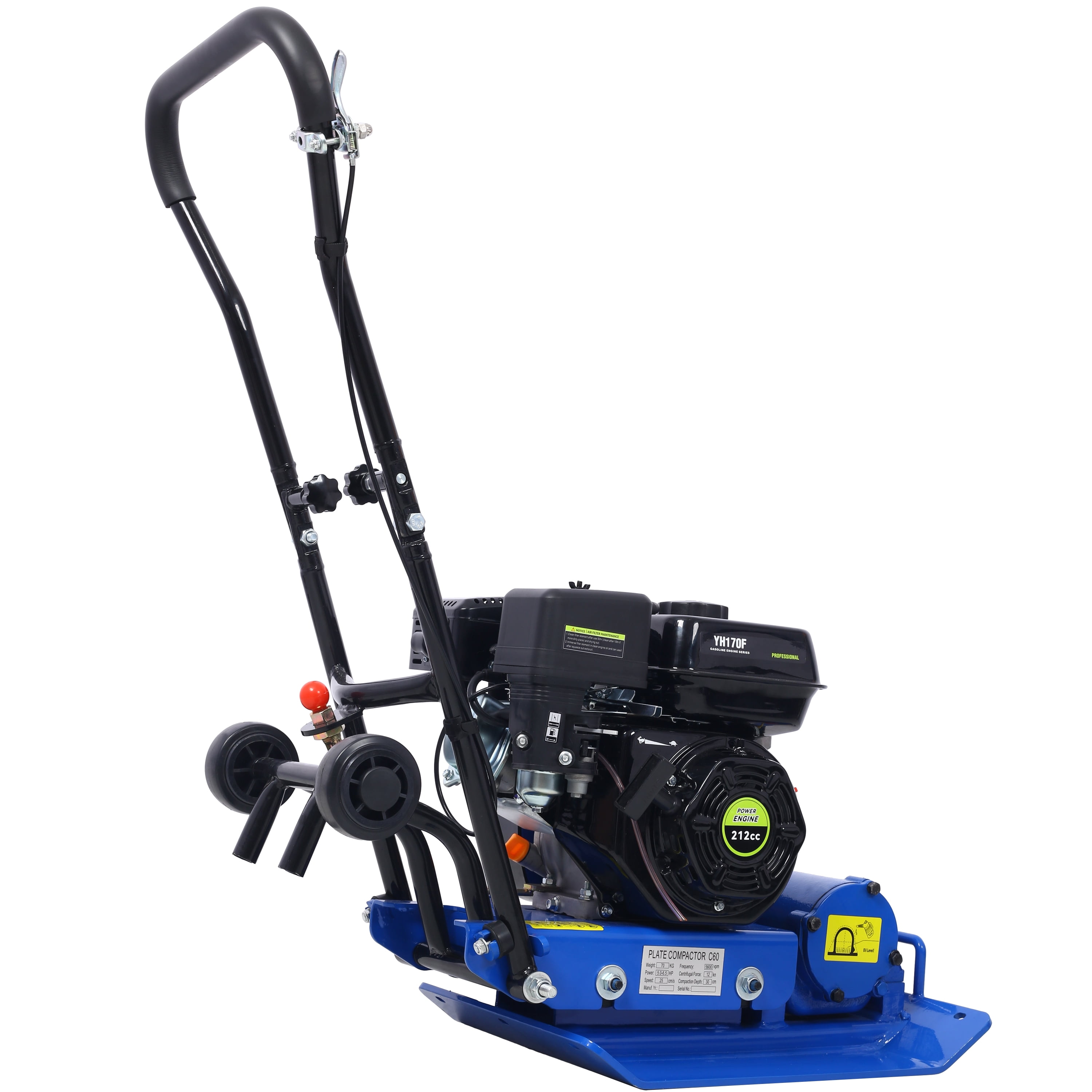 212cc 7.0HP 5600VPM Gas Vibration Compaction Force 20 x 14 inch Plate Compactor w/Built-in Wheel