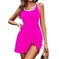 thumbnail image 3 of One Piece Swimdress Swimsuits for Women Tummy Control Swim Dresses Skirt Bathing Suit Color Block Ribbed Swimwear Hot Pink S, 3 of 6