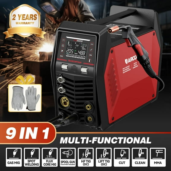 ARCCAPTAIN 9-in-1 MIG205MP Welder Plasma/Pulse MIG/Spool/Alu｜DC HF TIG/Stick｜120/240V iControl