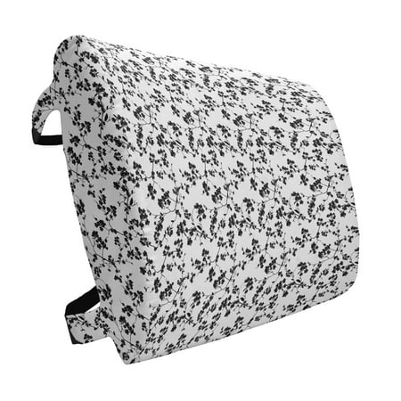 

East Lumbar Pillow Monochrome Sakura Flower Silhouette Blooming Nature Illustration Spring Season Theme Soft Back Cushion Office Chairs with Adjustable Straps 14 x 13 Black White by Ambesonne