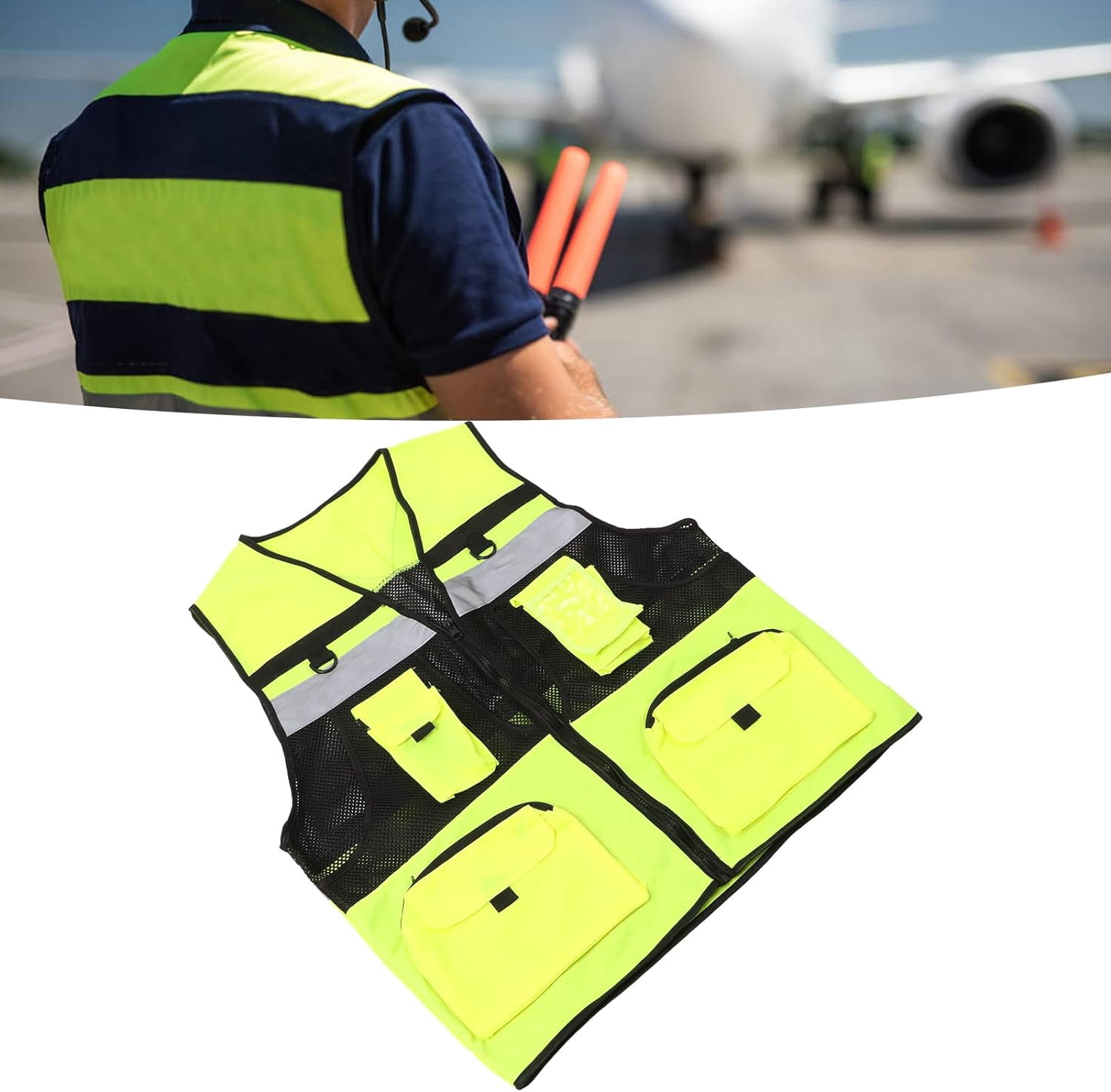 GBB-High Visibility Waterproof Safety Vest with Multiple Pockets for Men Women Breathable and Stylish Reflective Vest for Cycling Running Construction Work Roadside Emergencies【0508】