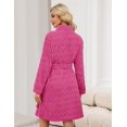 thumbnail image 4 of Ekouaer Black Bathrobe for Women Fleece Plush Robes Knee Length Warm Ladies Sleep Robe Jacquard Sleepwear with Pockets, 4 of 6