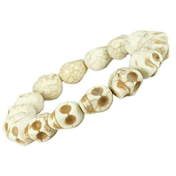 Fashion Jewelry White Created-turquoise skull stretch bracelet - women men - sk010