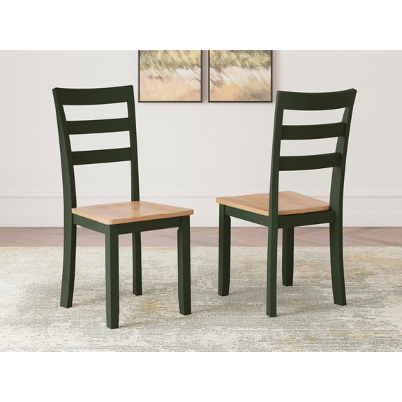 Signature Design by Ashley Gesthaven Dining Side Chair Set (2), Natural/Green, Farmhouse Wood Chairs with Ladderback Design