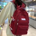 thumbnail image 4 of Textured Grid Fabric Simple Solid Color Backpack Multi Pocket Lightweight Waterproof Teen Daily Back To School Casual Daypack, 4 of 9
