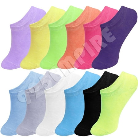 

No Show Liner Low Cut Socks Women Ankle Invisible Cotton 3/6/12 Pairs Neon 6 Pairs
