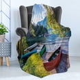 thumbnail image 4 of Landscape Soft Flannel Fleece Throw Blanket, Bohinj Lake with Boats Canoes Triglav National Park Julian Alps Slovenia Print, Cozy Plush for Indoor and Outdoor Use, 50" x 70", Multicolor, by Ambesonne, 4 of 5