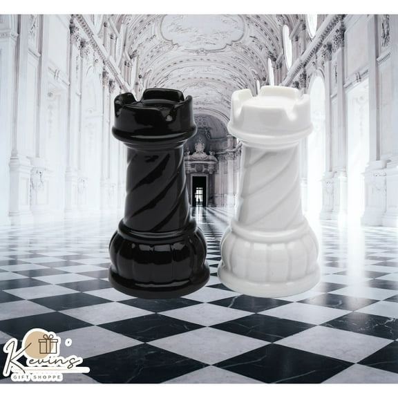 Ceramic Black White Rook Chess Piece Salt Pepper Shakers Gift 2.75"