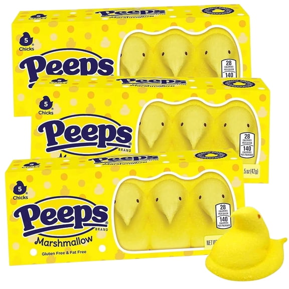Sweetzo's Yellow Peeps Marshmallow Chicks, Easter Basket Stuffers, 5 in Each, Pack of 3