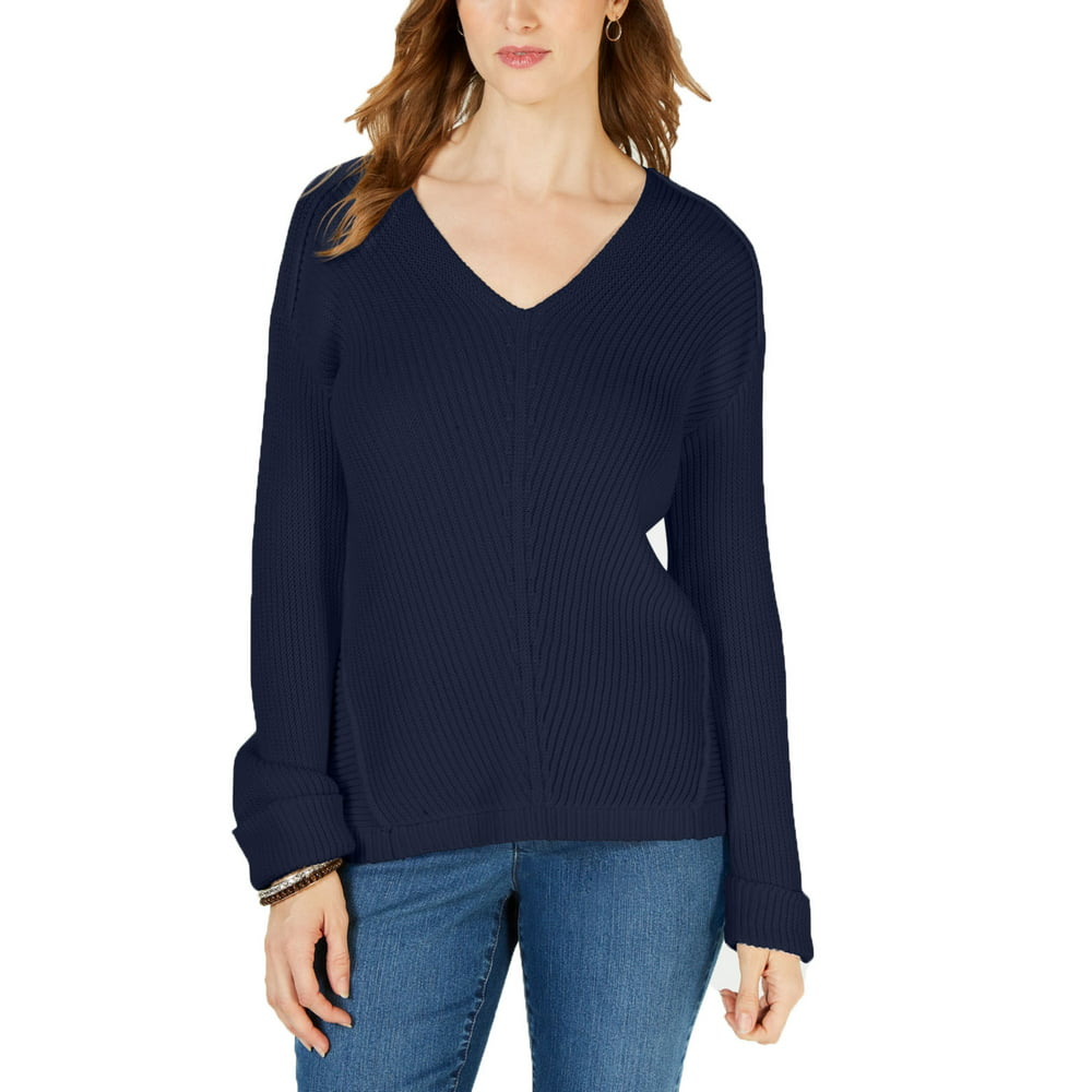 Charter Club - Charter Club V-Neck Cuffed-Sleeve Sweater (Admiral Navy ...