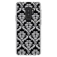 thumbnail image 1 of DistinctInk Clear Shockproof Hybrid Case for Samsung Galaxy S9+ PLUS (6.2" Screen) - TPU Bumper, Acrylic Back, Tempered Glass Screen Protector - Black White Damask Pattern - Floral Damask Pattern, 1 of 5