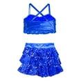 thumbnail image 4 of Doomiva Kids Girls Shiny Sequins Halter Tassel Crop Top with Mini Skirt Set Latin Jazz Salsa Samba Rumba Dance Outfits Blue 8, 4 of 7