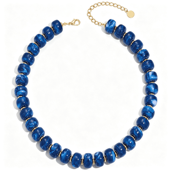 DESIGNICE Beaded Necklace for Women Statement Chunky Resin Bead Necklace Trendy Boho Summer Necklaces Jewelry Gifts, Blue Beaded Necklace