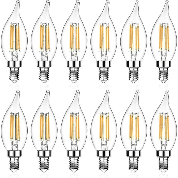 E12 Candelabra Led Light Bulb, Flame Tip Decorative Led Filament Candle Bulb, E12 Base, Non-dimmable, Pack Of 12