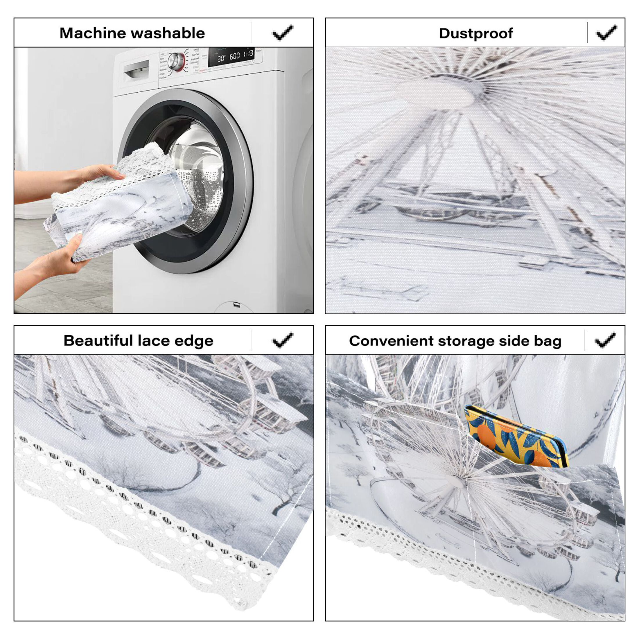 Ferris Wheel in The SnowWasher and Dryer Covers Dust-Proof and Oil Resistant Fridge Cover with 4 Storage Pockets Washing Machine Top Cover for Laundry Kitchen Home 51.2 x 22 In
