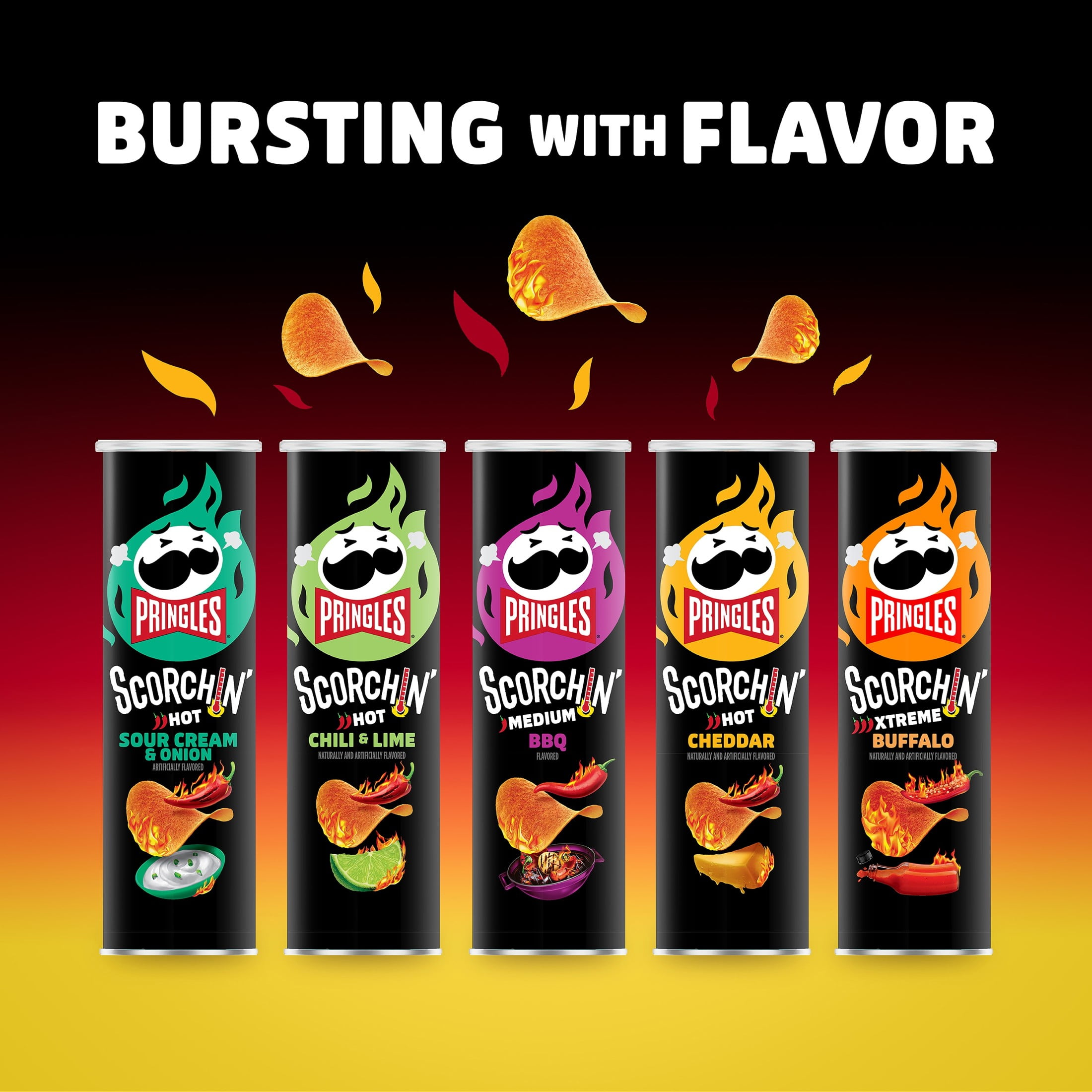 Pringles Scorchin' Sour Cream and Onion Potato Crisps Chips, Spicy Snacks, 5.5 oz