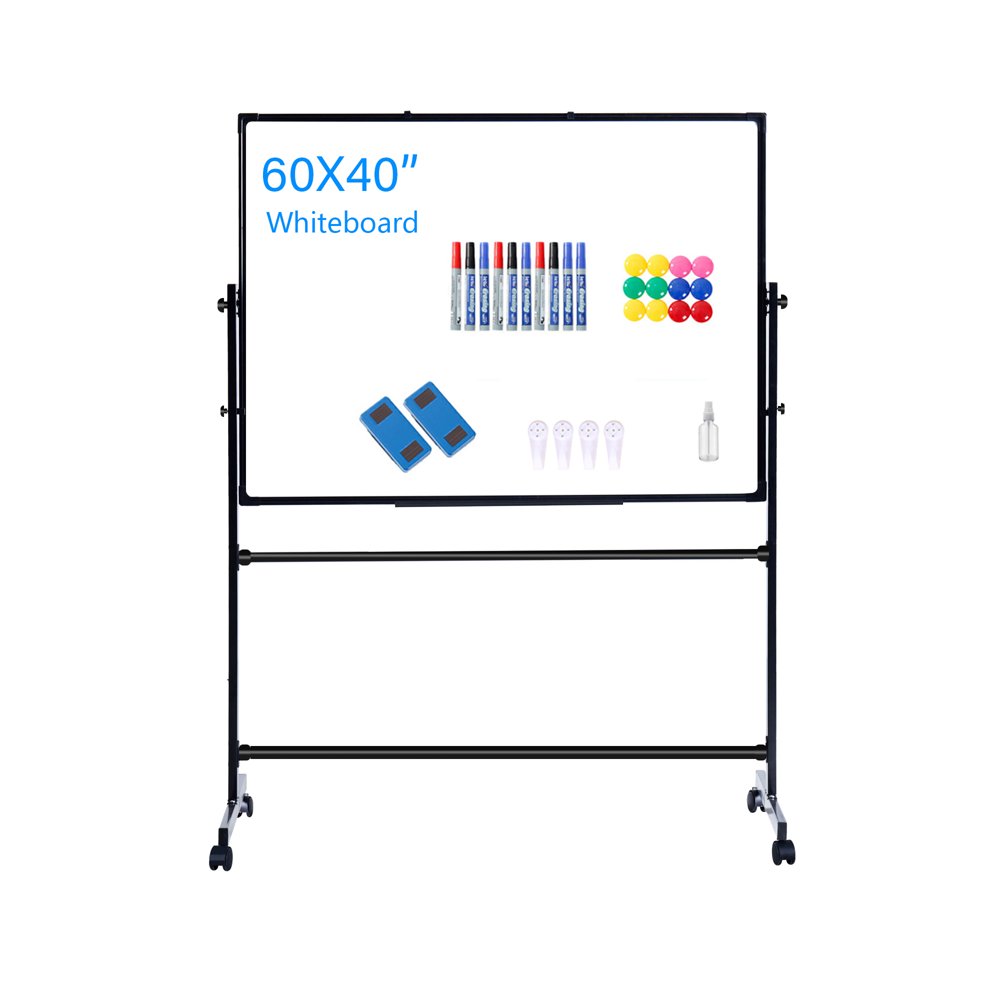 Mobile Whiteboard with Stand, 60 x 40 Inch Double Sized Writing Dry