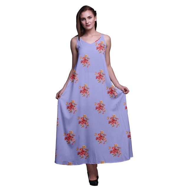 Bimba Robe Longue en Rayonne Imprimée Florale pour Femmes Chic Bohème Été Maxi Plage-TTG