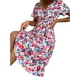 thumbnail image 5 of Keeccty Women Classic Floral Print Short Sleeve Summer V-Neck Retro Knee Length Dress, 5 of 5