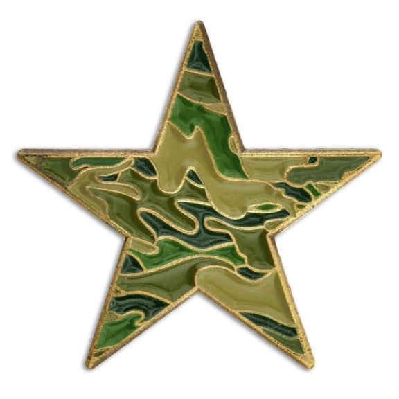 PinMart's Green Camouflage Star Military Enamel Lapel Pin