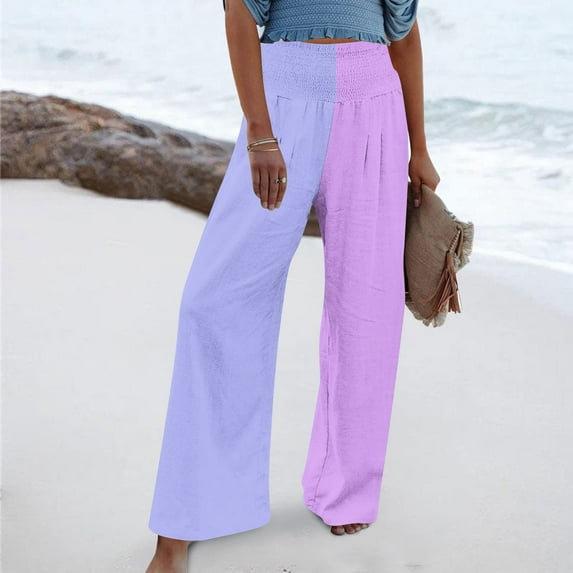 Lilgiuy Fashion Women Summer Casual Loose Elastic Waist Printing Trousers Pants Lightweight Versatile Going Out Pants