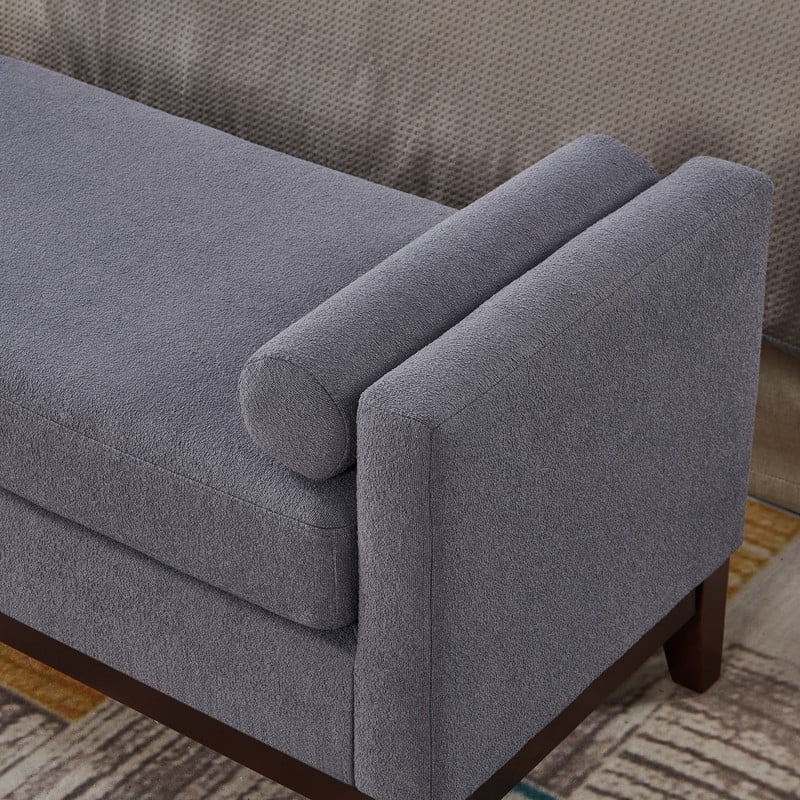51" Storage Ottoman Bench with Arms and Pillows, Large Boucle Upholstered Tufted End of Bed Bench with Thick Padded Seat for Entryway, Living Room,Bedroom, Dark Gray