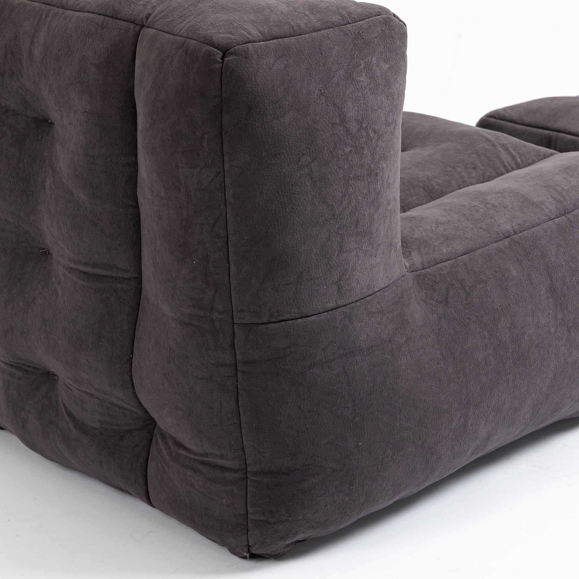 DEALTOPS Fluffy Bean Bag Chair with Ottoman for Adults & Teens, Super Soft Lazy Sofa Chair with Memory Foam for Living Room, Bedroom, Apartment-Black