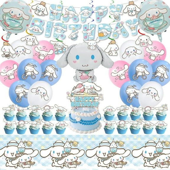 Cinnamoroll Birthday Decorations, Party Supplies Set Include Banner, Balloons, Hanging Swirls, Cake Cupcake Toppers, Tablecloth for Kids Cinnamoroll Theme Party