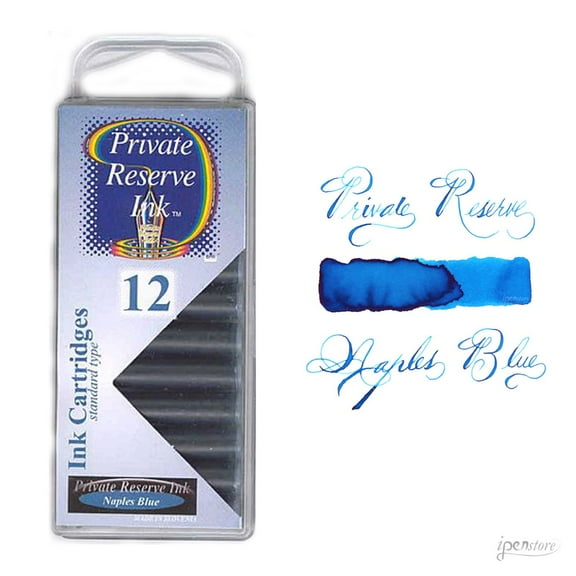Private Reserve Ink 12 Pack Universal Size Fountain Pen Cartridge - Naples Blue (PR-C03)