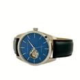 thumbnail image 3 of Alfred Sung Men's Automatic Silver Blue Open Heart Dial Leather Watch, 3 of 5