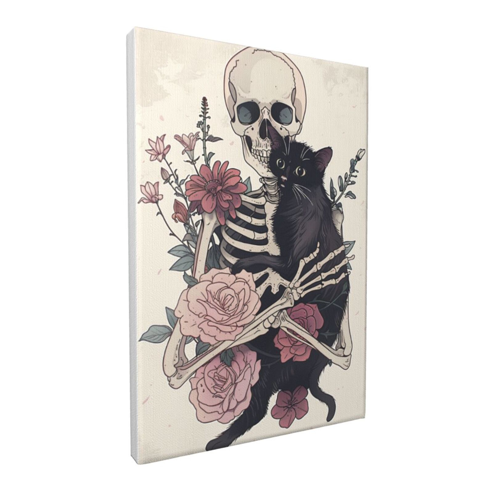 12x18 inch Canvas Painting Flowers Skeletons & Black Cat Garden Yard Decor,Living Room,Man Cave,Bar,Yard Garden Decor Posters & Prints,Funny Skeletons & Black Cat Paintings Canvas Decor Gift