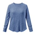 thumbnail image 4 of VISALY Ribbed Long Sleeve Sweater Shirts Lightweight Crewneck Pullover Sweater Cute Fall Business Dressy Casual Work Tunic Tops Cozy Knit Pullover Blouses Fall Outfits Trendy Boho Clothing Blue Xl, 4 of 9