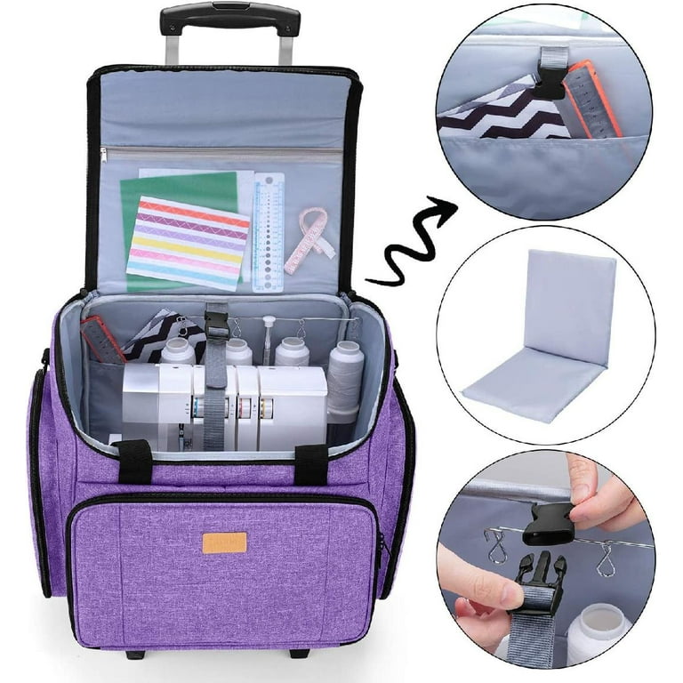 Serger Case with Detachable Trolley Dolly, Serger Bag with Removable  Padding Pad (Fit for Most Standard Serger Machines), Purple
