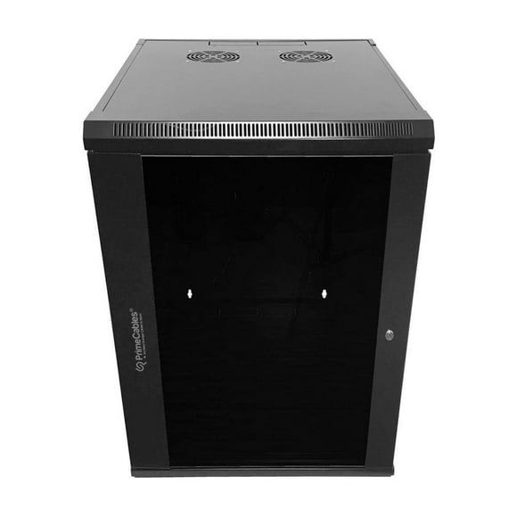 25 inch Height 12U Wall Mount Network Server Cabinet Rack, Glass Door, 2 AC Powered Ventilation Fans with Hardware Including