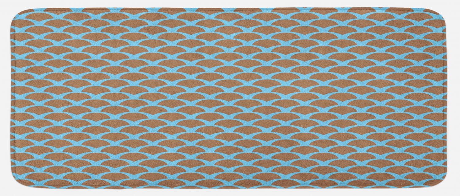Fish Kitchen Mat, Squama Pattern with Intertwined Half Circles Aquatic ...