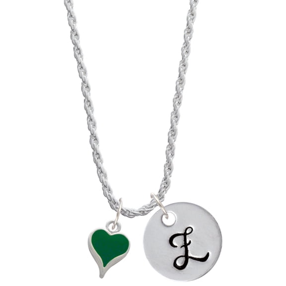 Delight Jewelry Silvertone Small Long Green Heart Silvertone Script Initial Disc - Z - Charm Necklace, 20"+3"