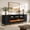 Black, variant on Easoger 97" Mid-Century Modern Fireplace TV Stand with 60" Electric Fireplace, 12 Color Flames & Dual Heat Settings, Large Entertainment Center for TV, Storage Cabinets & Shelves