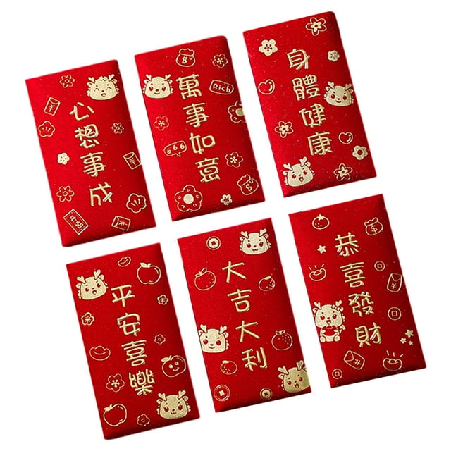 Luzkey 6 Pièces Enveloppes Rouges de Nouvel An Hong Bao Traditionnel 2024 Dragon Année Hongbao Paquet Rouge pour le Mariage de Festival de Printemps d'Anniversaire