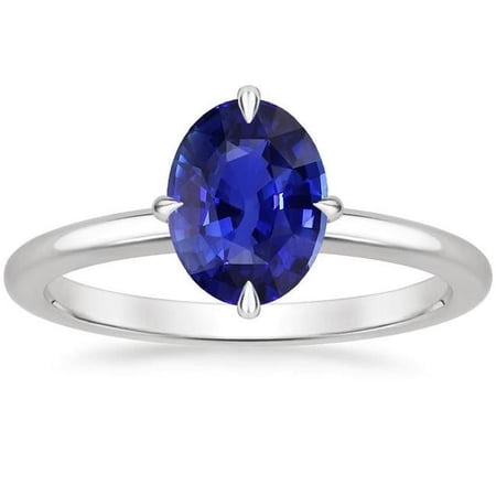 Harry Chad Enterprises 66646 3 CT Solitaire Blue Oval Cut Prong Setting Sapphire Ring, Size 6.5