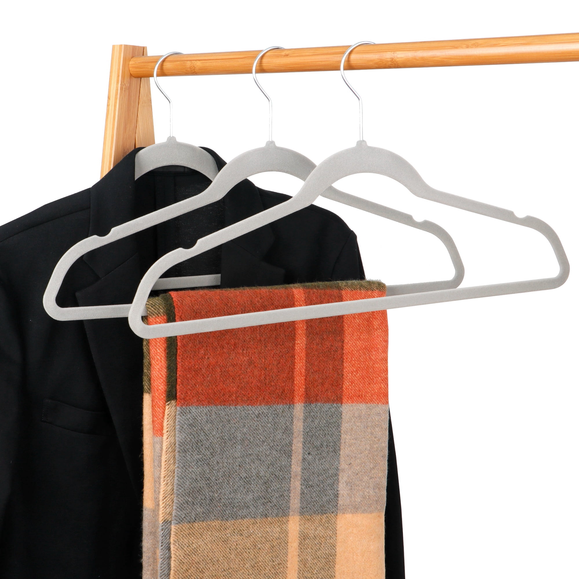 ZENY Clothes Hangers Set Flocked Velvet No-slip Durable Coat Jacket Hangers Space Saving Hangers(100pcs, Gray, Velvet)