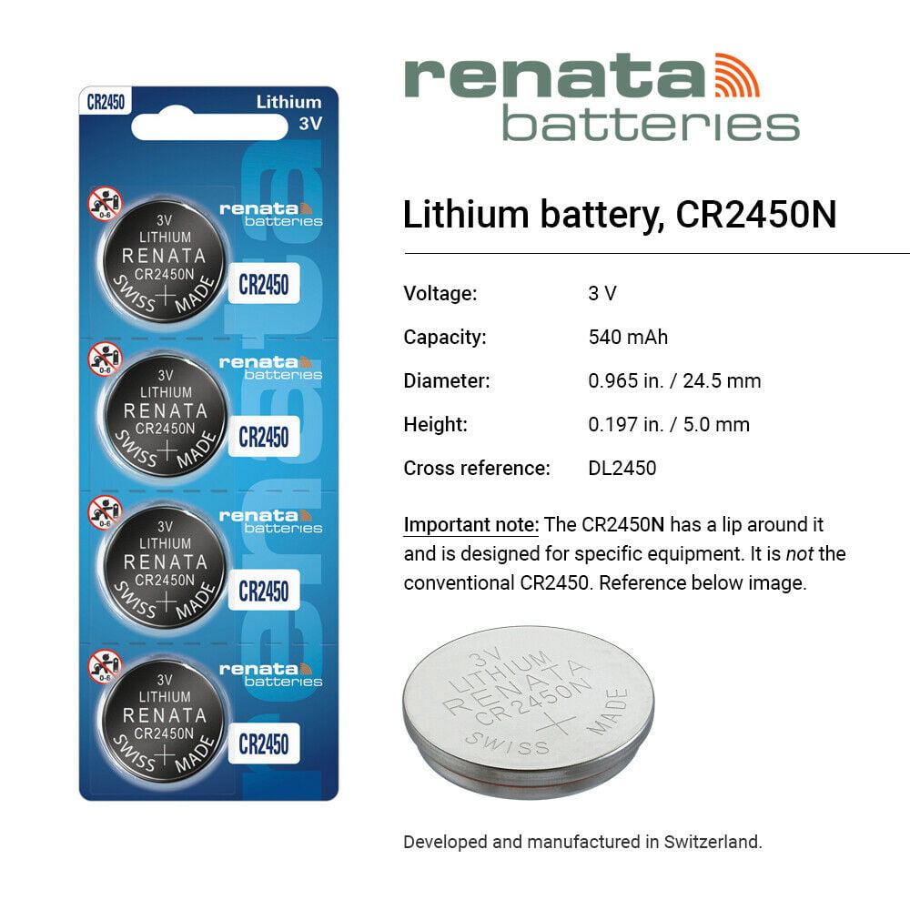 Renata 2450N Cr 2450 3V Swiss Made Lithium Battery Coin Cell (Silver)  Blister Pack of 2 Pieces