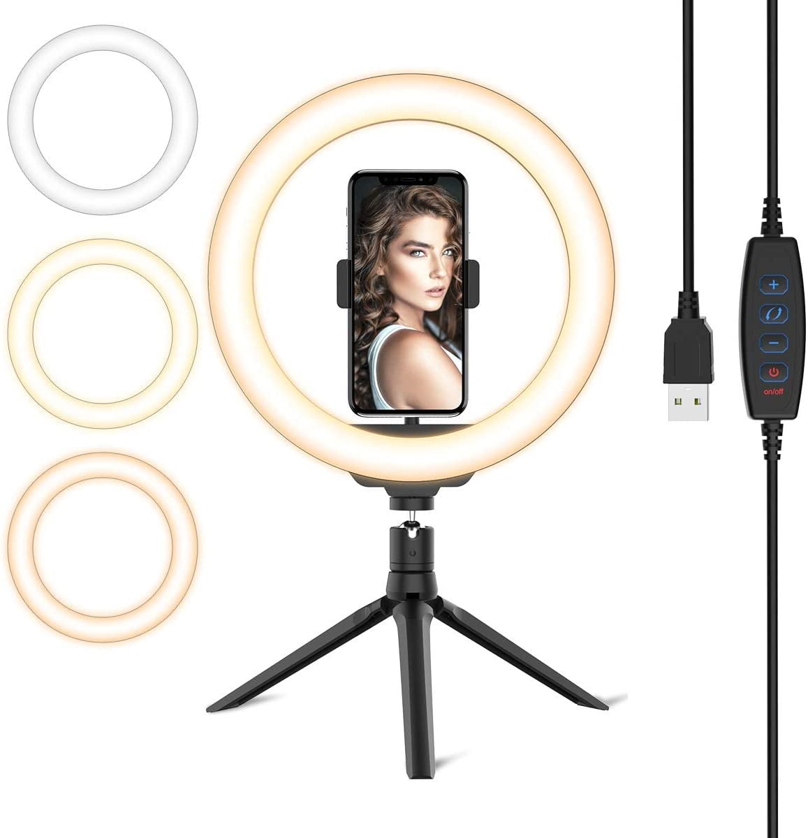 1 Pack Desktop Selfie Ring Light with Tripod Stand 10 Brightness Level & 3 Light Modes and 120