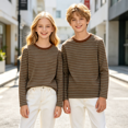 thumbnail image 2 of Ruyang Girls Crewneck Striped Shirts Kids Boys Long Sleeve Cotton Thermal T-Shirt Fall Winter Warm Base Layer Top, 2 of 4