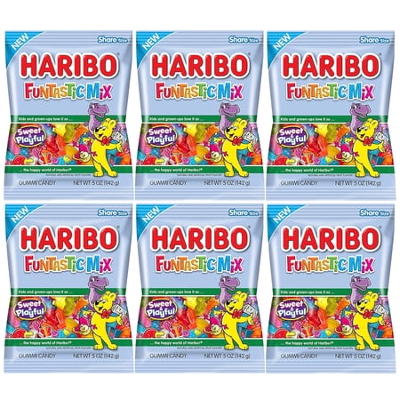 Haribo Funtastic Mix Pack 6 (5oz Bags) Fruit Flavors Gummi Candies Perfect for Easter and More in a Bulk Bag