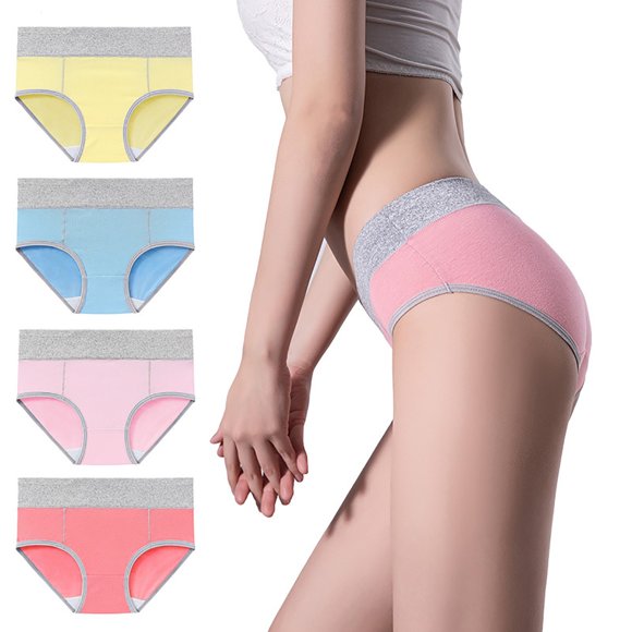 EGNMCR Culottes en Coton pour Femmes, Culottes Respirantes Taille Haute, sous-Vêtements Doux, Culottes Extensibles pour Dames 4 Pcs Grandes Culottes Sans Coutures en Coton Taille Haute Culottes Gainantes sous-Vêtements pour Femmes
