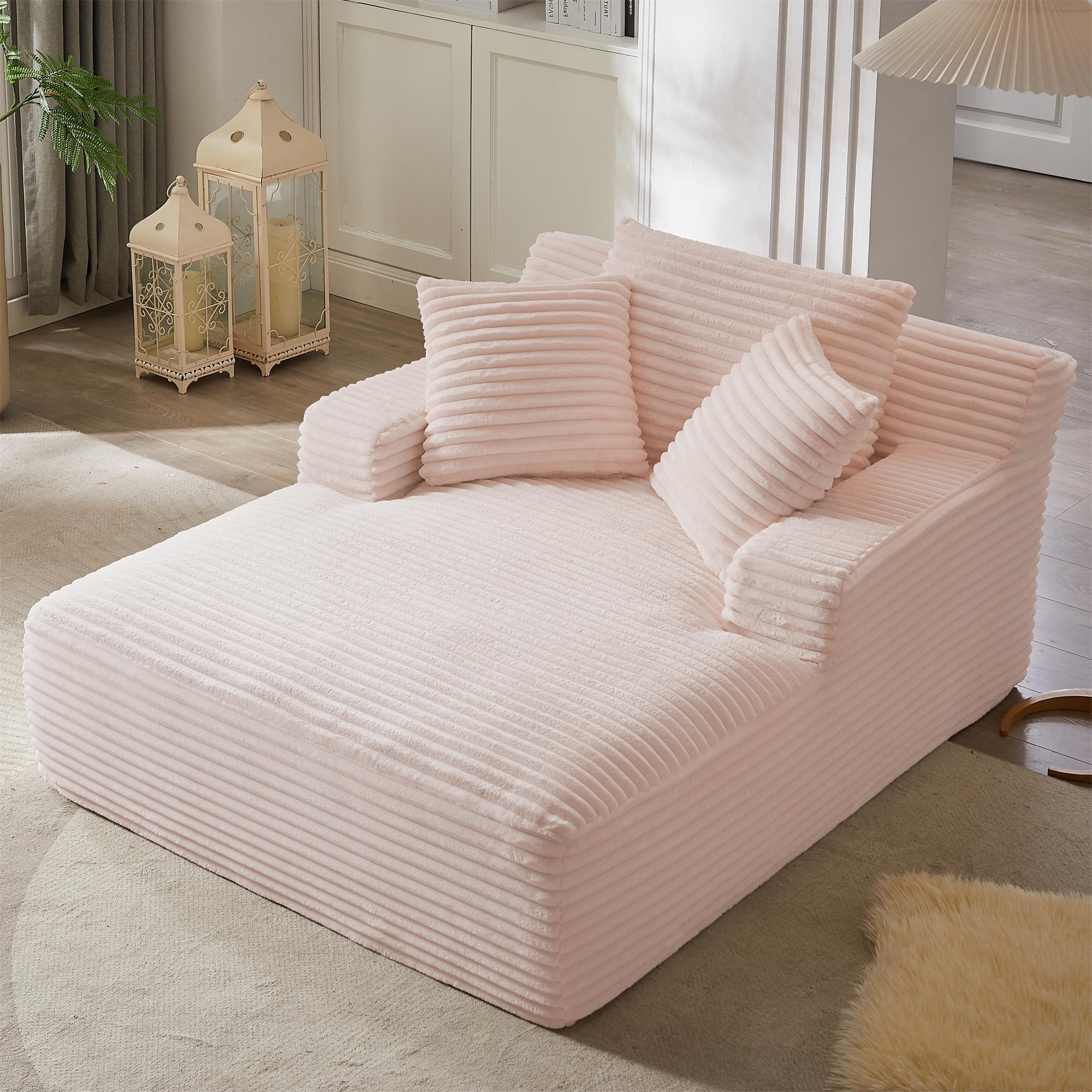 Aukfa 66" Oversized Chaise Lounge Indoor Chair Boneless Couch for Living Room Bedroom, 3Pillows, Pink