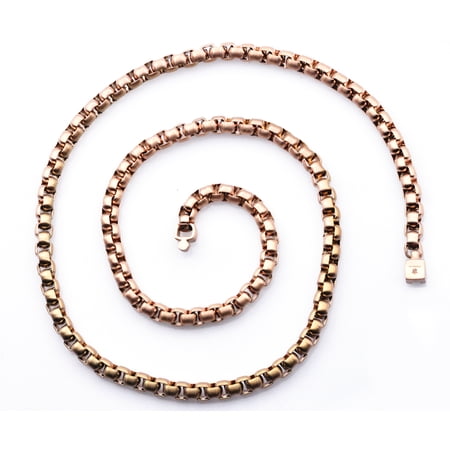 Arista Men's Rose Gold Plated Stainless Steel Round Box Link Chain Necklace, 24"