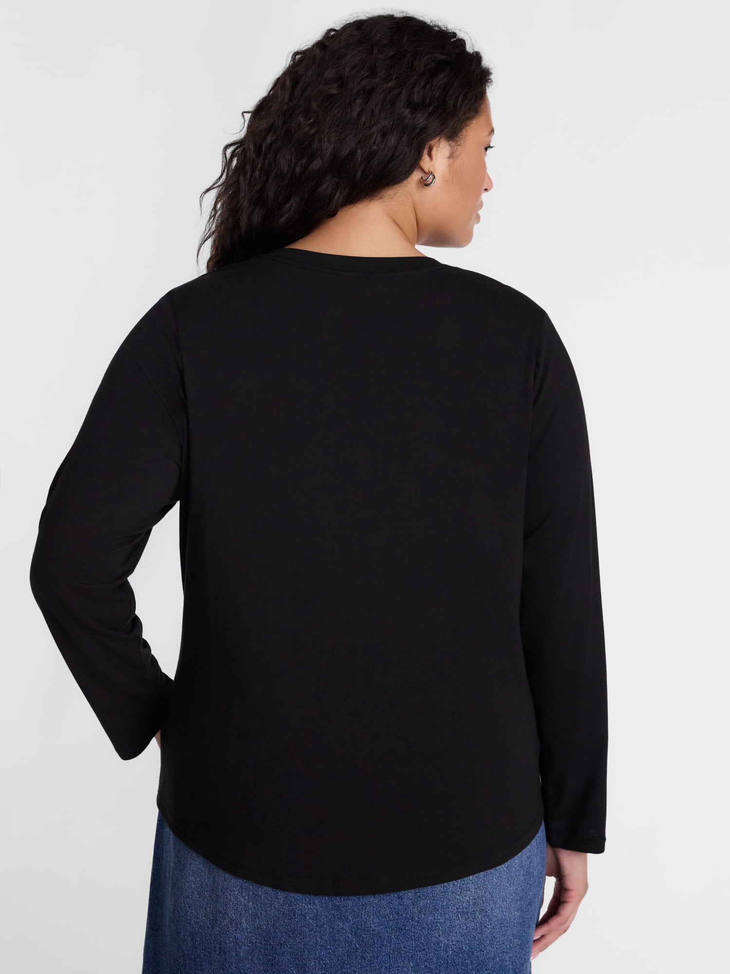 Terra & Sky Women's Plus Size V Neck Tee with Long Sleeves, Size 0X-5X