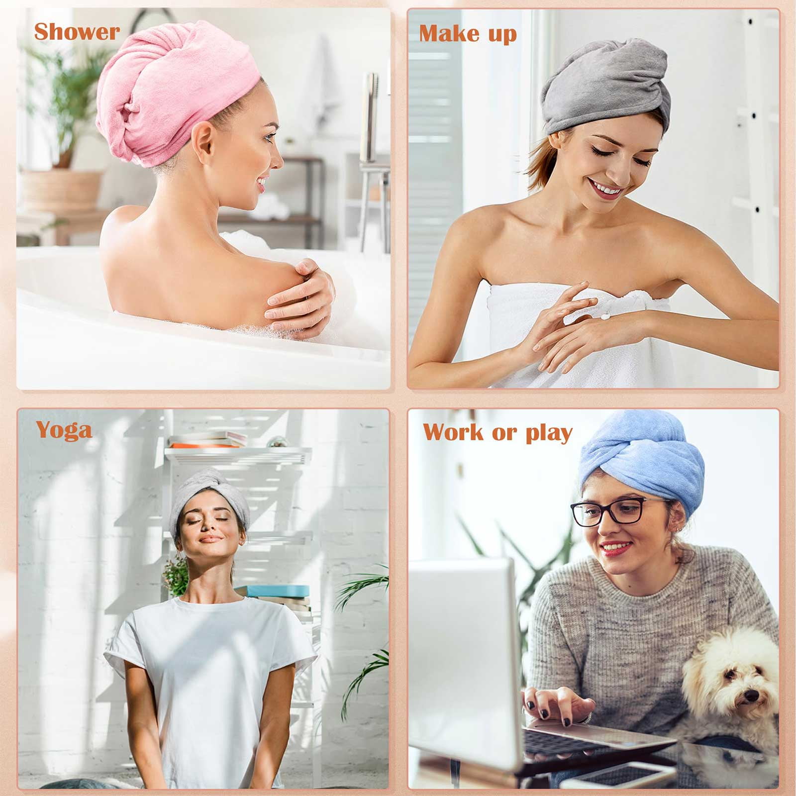 3PCS Microfiber Hair Towel Wrap Ultra Absorbent Hair Turbans for Women Curly, Long & Thick Hair (Blue, Grey, Pink)