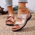 thumbnail image 2 of Slip On Wedge Slides for Women Comfortable Glitter Mules Non Slip Platform Sandals Lightweight Open Toe Retro Beach Shoes Gold Size 8, 2 of 6